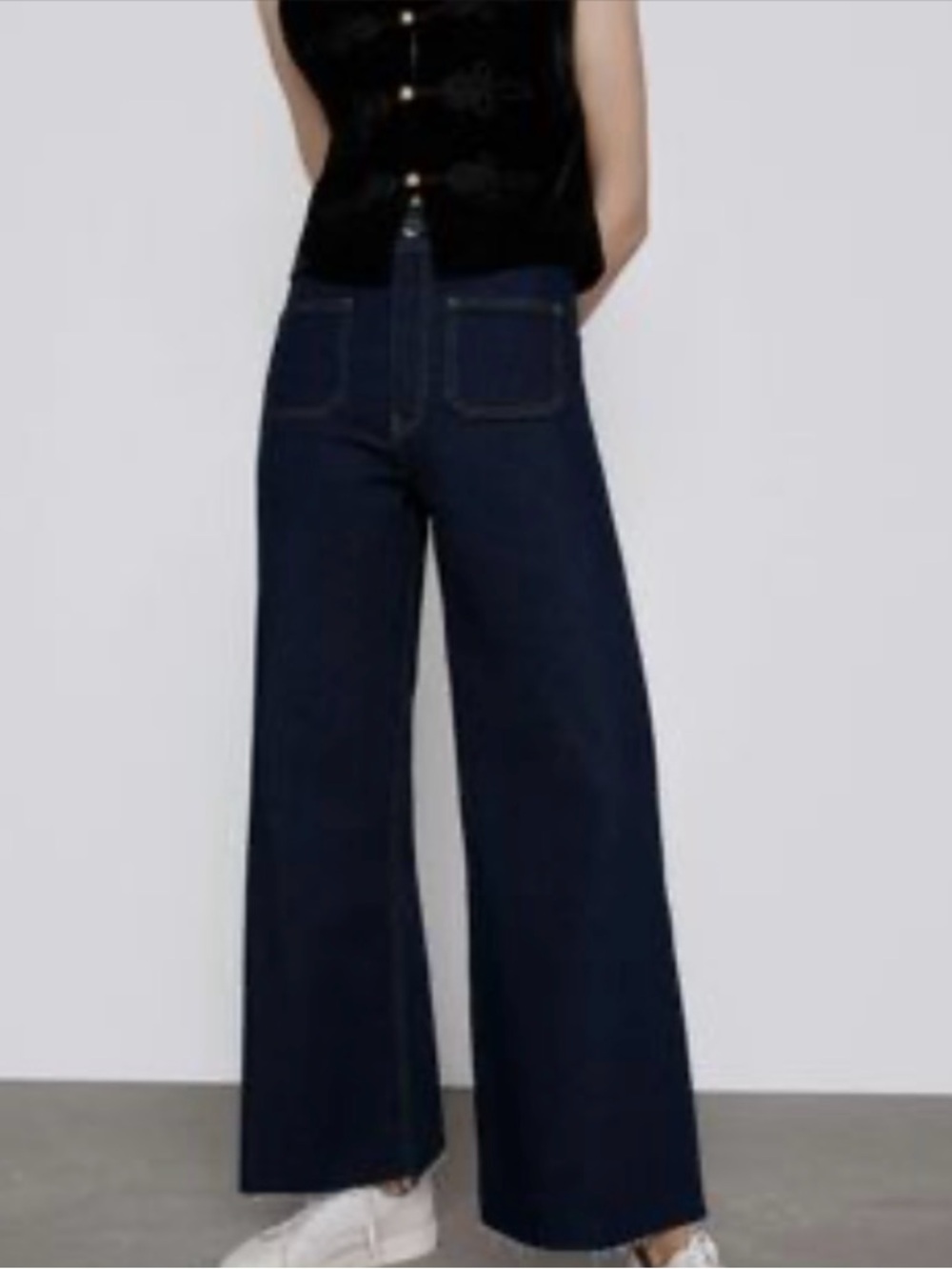 Zara The Marine Wide Leg Jeans Women 2 Blue Patch Pocket High Rise Pants
